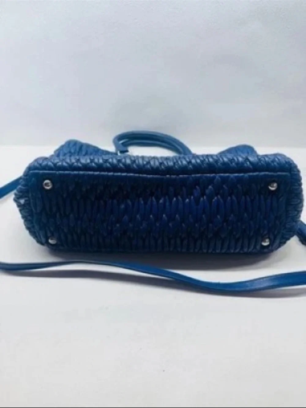 Miu Miu Quilted Blue Leather Satchel with Shoulder Strap